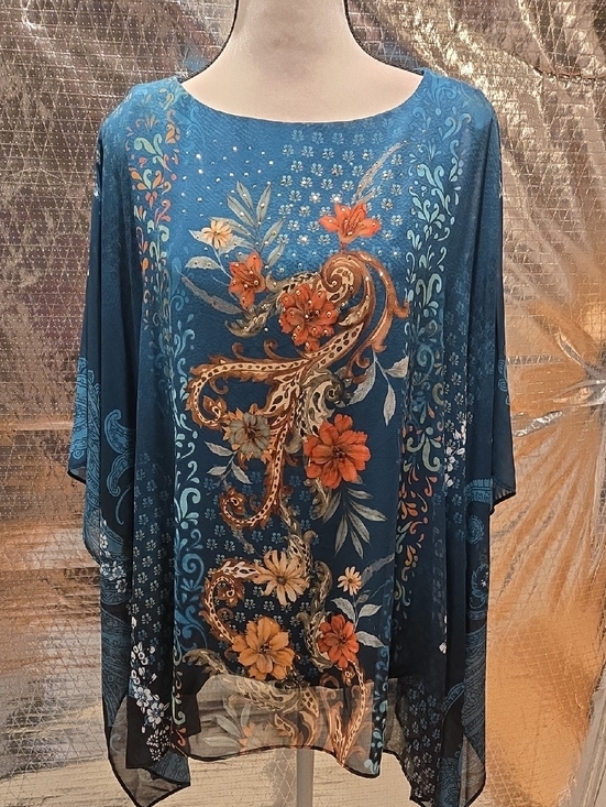 JM Collection Tops - JM Collection Teal Blue Floral Paisley Tunic Top